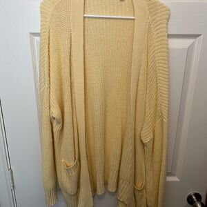 Yellow Open-Front Knit Cardigan Sweater